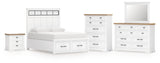 Ashbryn King Panel Storage Bed with Mirrored Dresser, Chest and Nightstand in White/Natural from Ashley - Luna Furniture