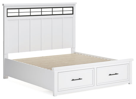 Ashbryn King Panel Storage Bed with Mirrored Dresser, Chest and Nightstand in White/Natural from Ashley - Luna Furniture