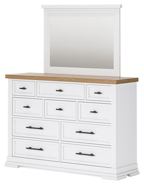 Ashbryn King Panel Storage Bed with Mirrored Dresser and 2 Nightstands in White/Natural from Ashley - Luna Furniture