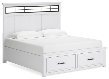 Ashbryn King Panel Storage Bed with Mirrored Dresser and 2 Nightstands in White/Natural from Ashley - Luna Furniture