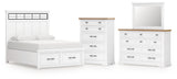 Ashbryn King Panel Storage Bed with Mirrored Dresser and Chest in White/Natural from Ashley - Luna Furniture