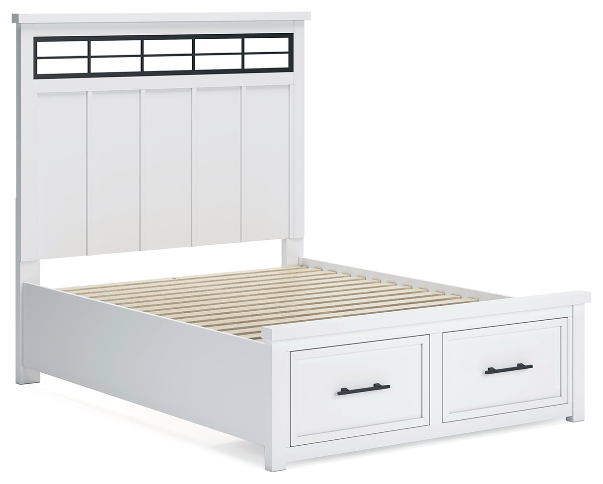 Ashbryn Queen Panel Storage Bed with Mirrored Dresser, Chest and 2 Nightstands in White/Natural from Ashley - Luna Furniture