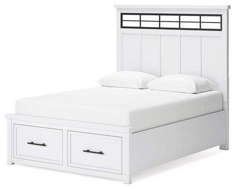 Ashbryn Queen Panel Storage Bed with Mirrored Dresser, Chest and Nightstand in White/Natural from Ashley - Luna Furniture