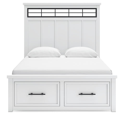 Ashbryn Queen Panel Storage Bed with Mirrored Dresser and 2 Nightstands in White/Natural from Ashley - Luna Furniture