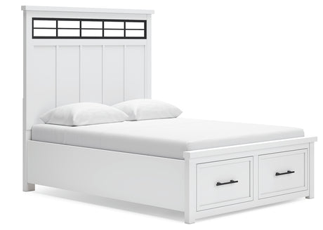 Ashbryn Queen Panel Storage Bed with Mirrored Dresser and Chest in White/Natural from Ashley - Luna Furniture