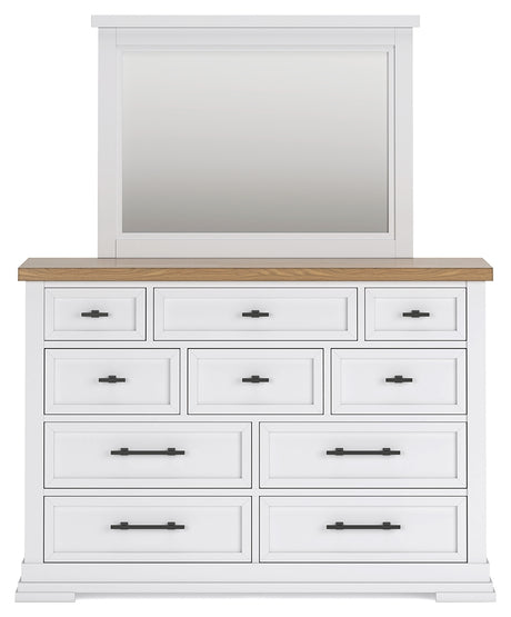 Ashbryn Queen Panel Storage Bed with Mirrored Dresser and Nightstand in White/Natural from Ashley - Luna Furniture