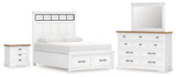 Ashbryn Queen Panel Storage Bed with Mirrored Dresser and Nightstand in White/Natural from Ashley - Luna Furniture