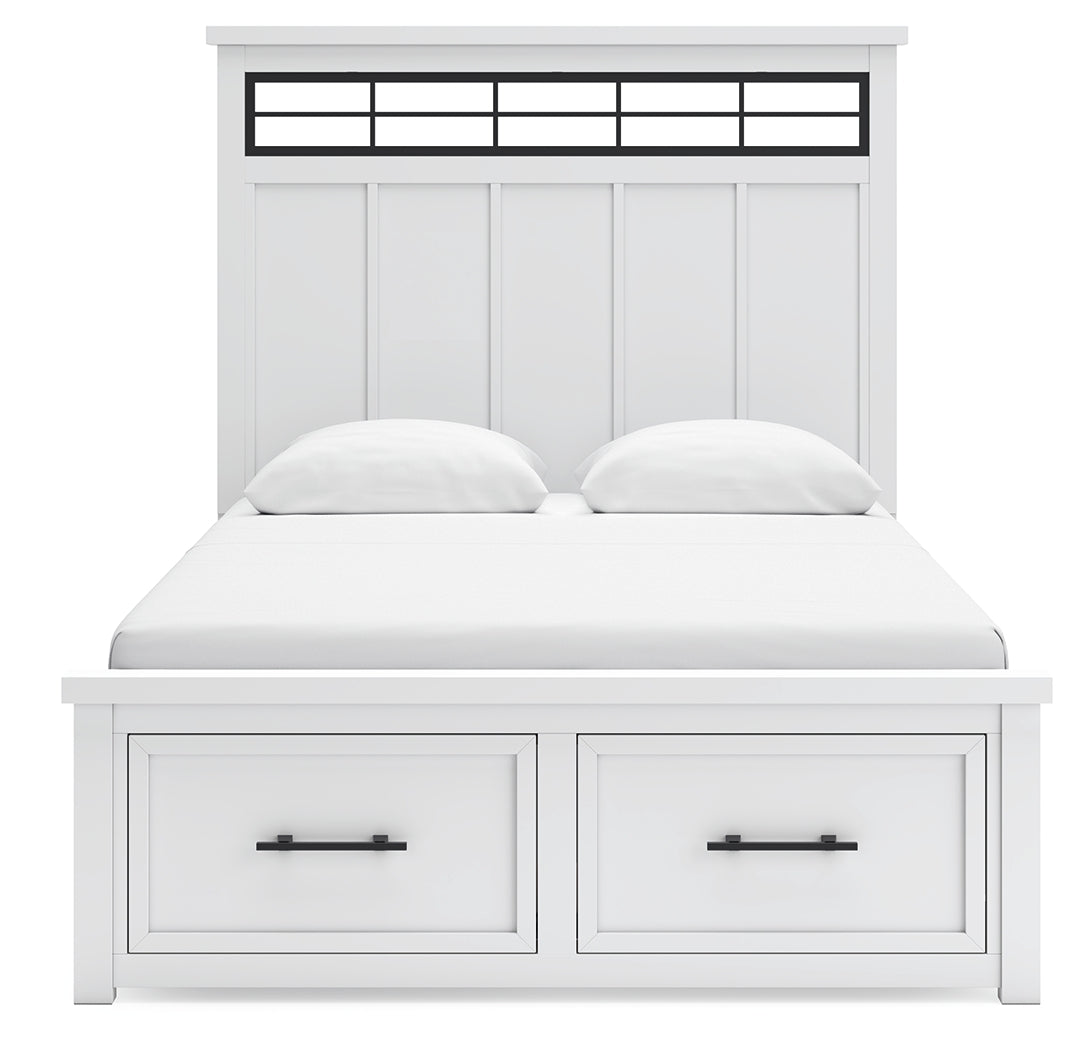 Ashbryn Queen Panel Storage Bed with Mirrored Dresser and Nightstand in White/Natural from Ashley - Luna Furniture