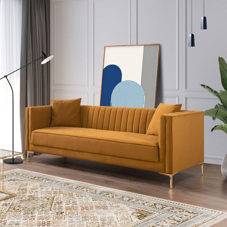 Lewis Cognac Velvet 91" Sofa from Ashcroft Furniture - Luna Furniture
