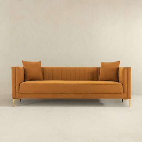 Lewis Cognac Velvet 91" Sofa from Ashcroft Furniture - Luna Furniture
