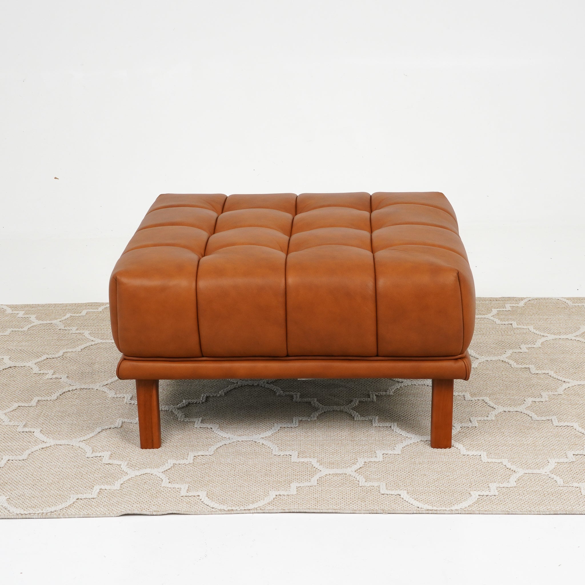 Addison Cognac Leather Upholstered Square Ottoman