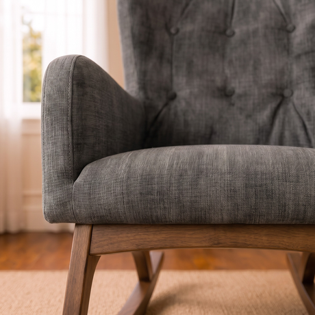 Alistair Grey Linen Solid Wood Rocking Chair from Ashcroft Furniture - Luna Furniture