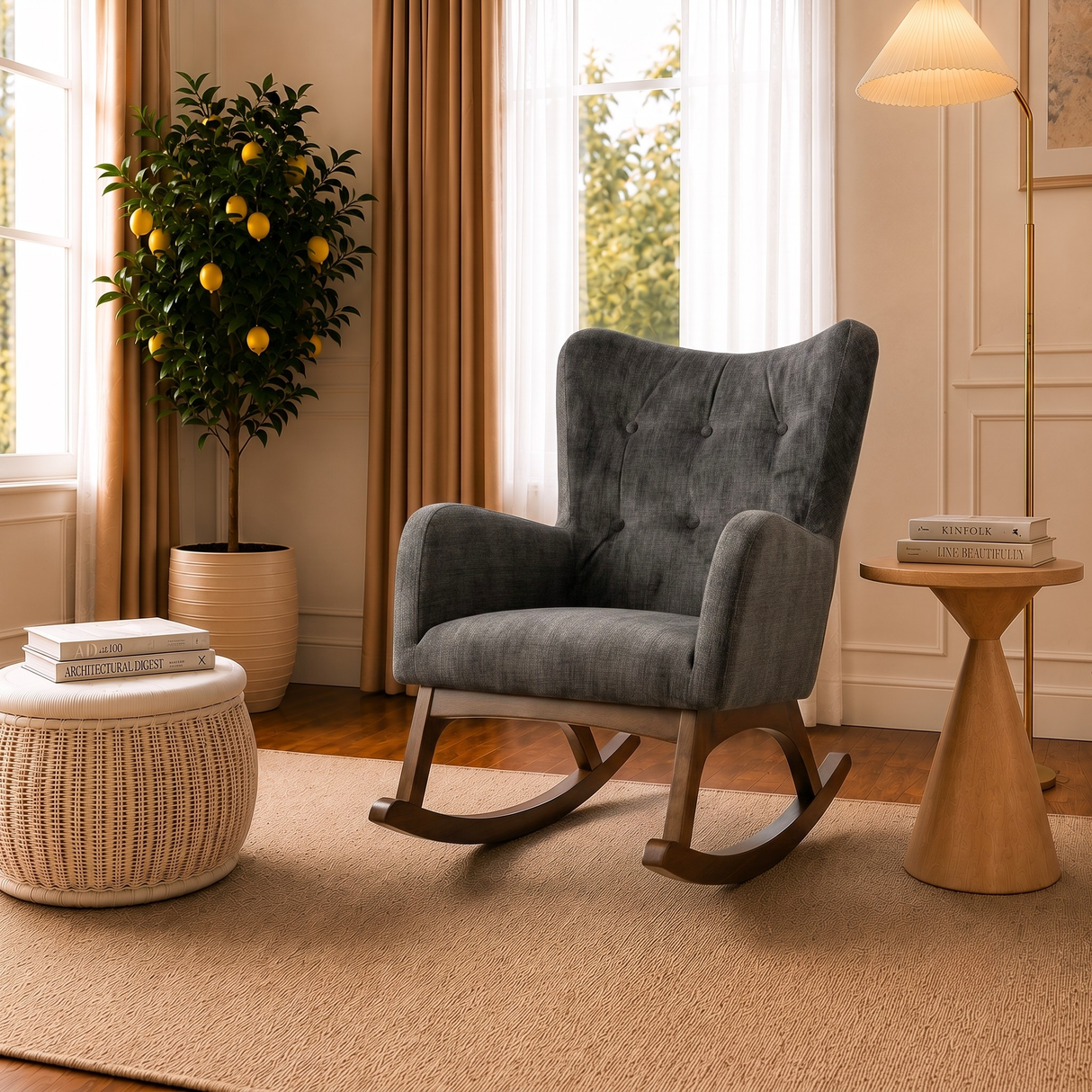 Alistair Grey Linen Solid Wood Rocking Chair from Ashcroft Furniture - Luna Furniture