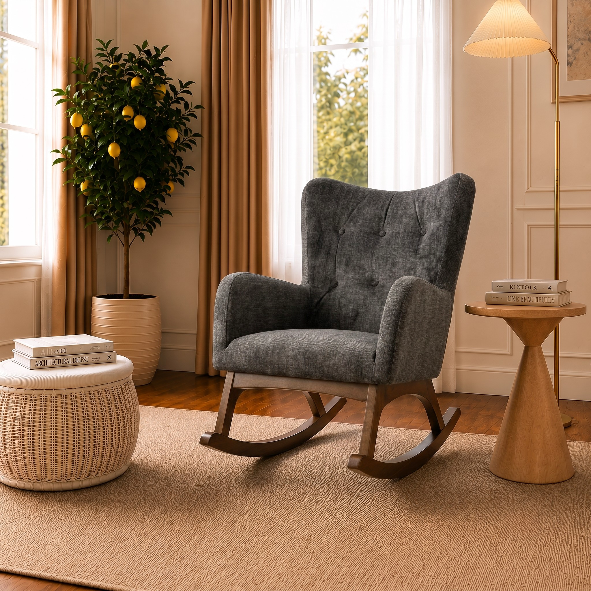 Alistair Grey Linen Solid Wood Rocking Chair from Ashcroft Furniture - Luna Furniture
