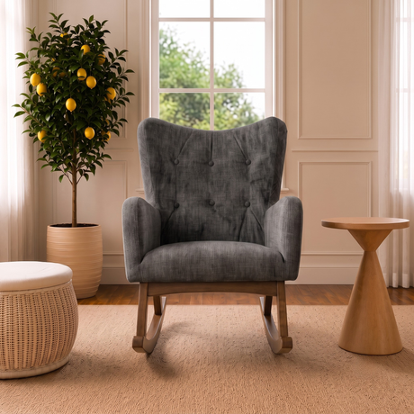 Alistair Grey Linen Solid Wood Rocking Chair from Ashcroft Furniture - Luna Furniture