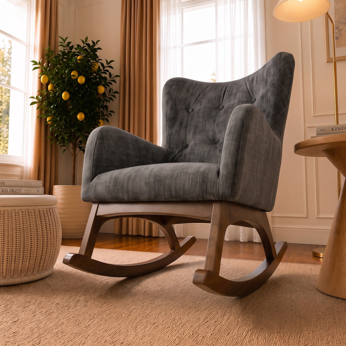 Alistair Grey Linen Solid Wood Rocking Chair from Ashcroft Furniture - Luna Furniture