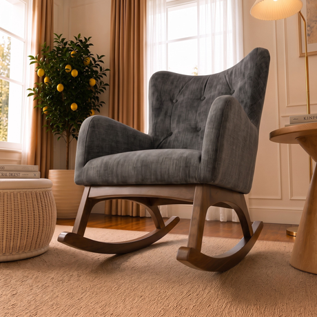 Alistair Grey Linen Solid Wood Rocking Chair from Ashcroft Furniture - Luna Furniture
