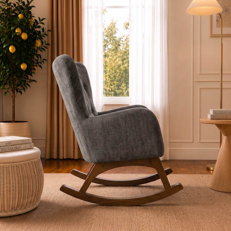Alistair Grey Linen Solid Wood Rocking Chair from Ashcroft Furniture - Luna Furniture