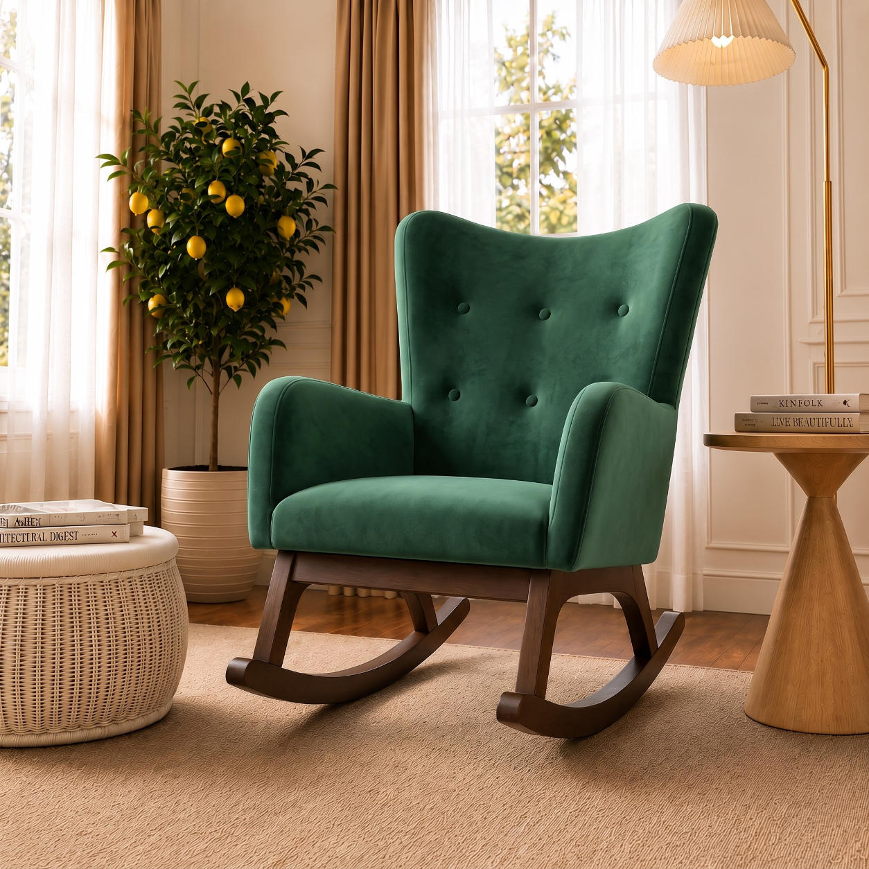 Alistair Green Velvet Rocking Chair from Ashcroft Furniture - Luna Furniture