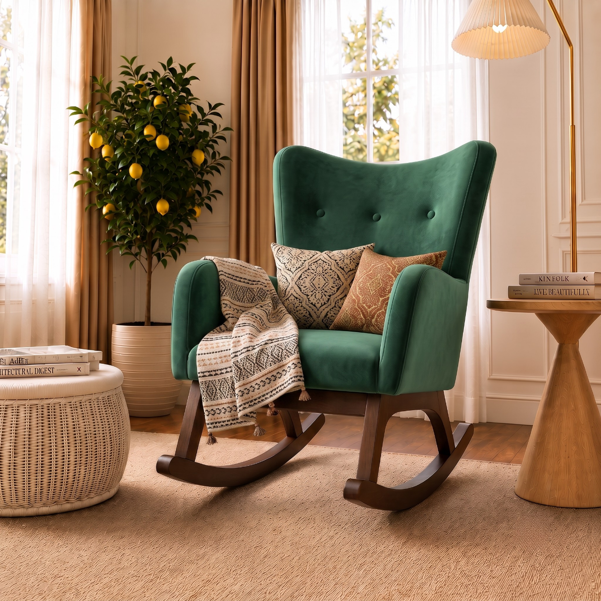 Alistair Green Velvet Rocking Chair from Ashcroft Furniture - Luna Furniture