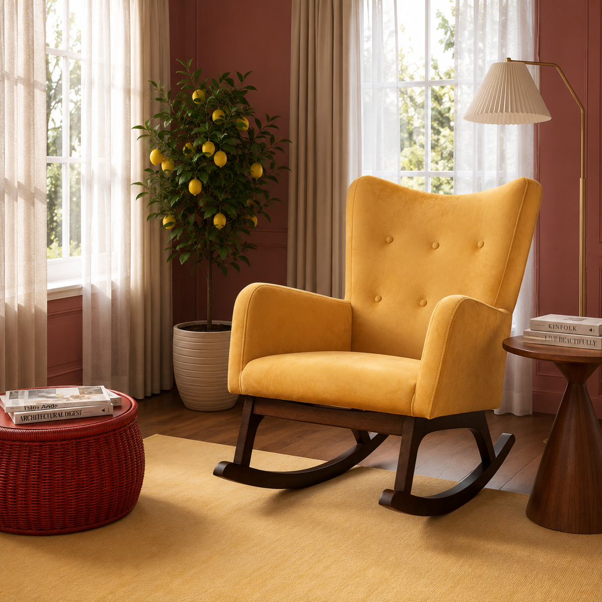 Alistair Yellow Velvet Rocking Chair from Ashcroft Furniture - Luna Furniture