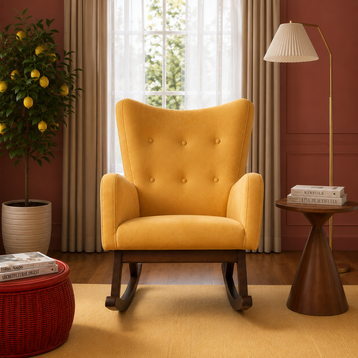 Alistair Yellow Velvet Rocking Chair from Ashcroft Furniture - Luna Furniture