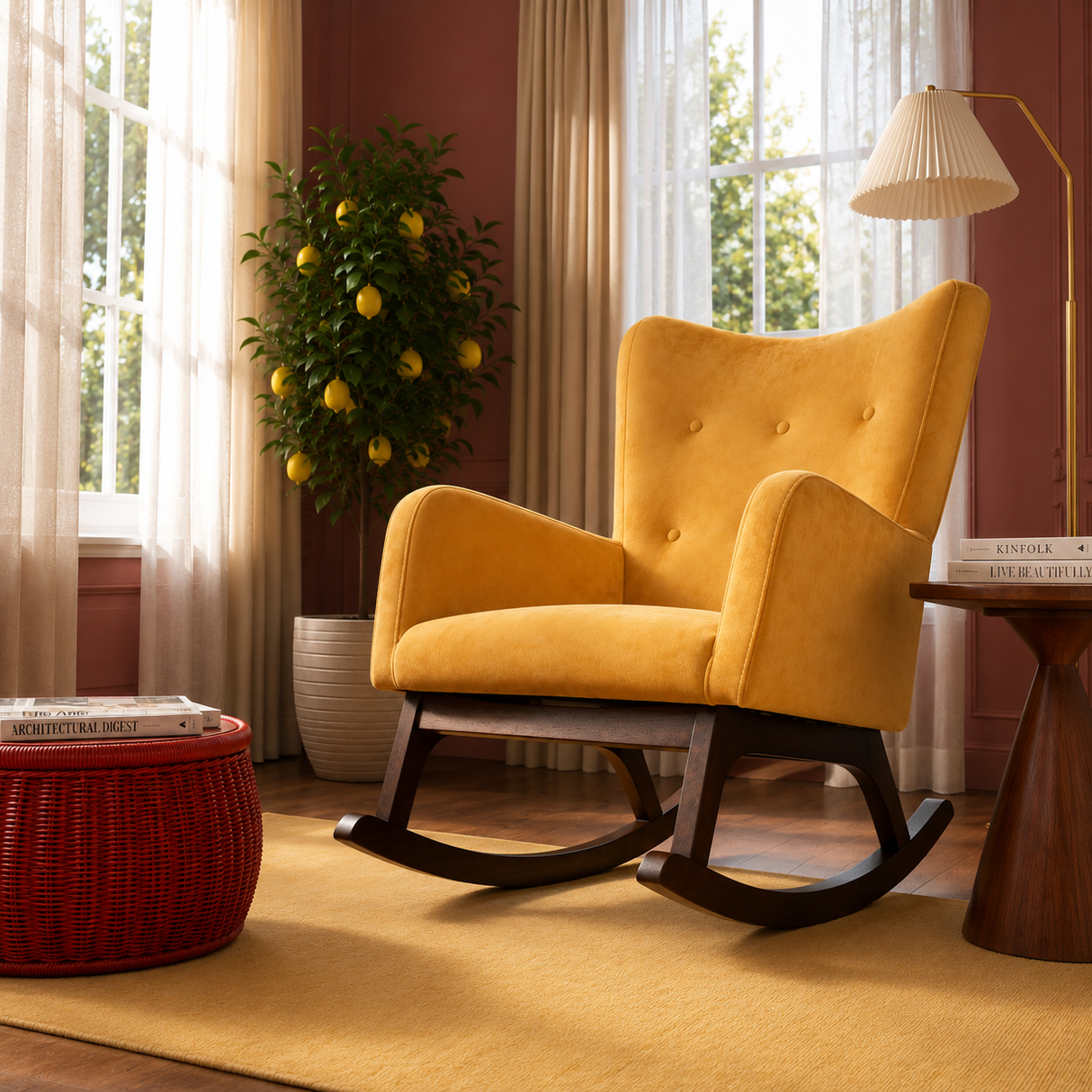Alistair Yellow Velvet Rocking Chair from Ashcroft Furniture - Luna Furniture