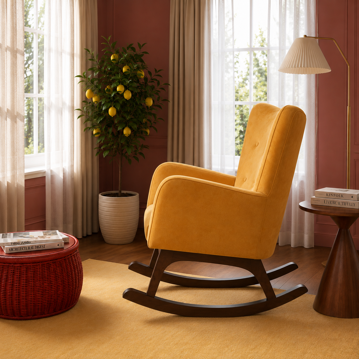 Alistair Yellow Velvet Rocking Chair from Ashcroft Furniture - Luna Furniture