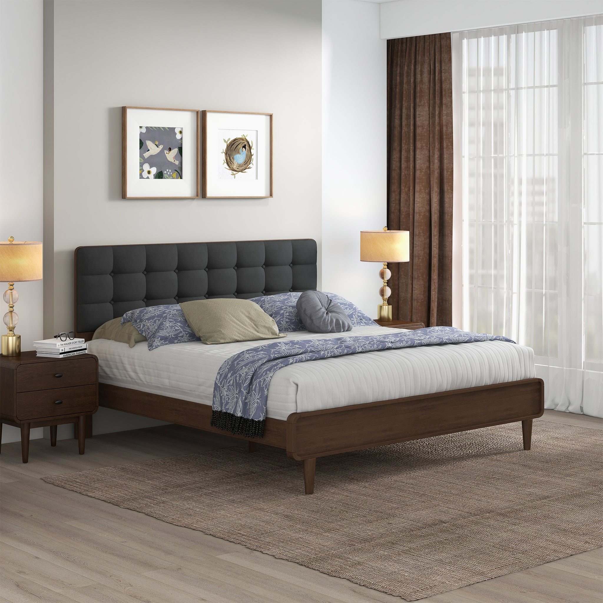 Alvarez Gray Fabric Upholstered King Platform Bed