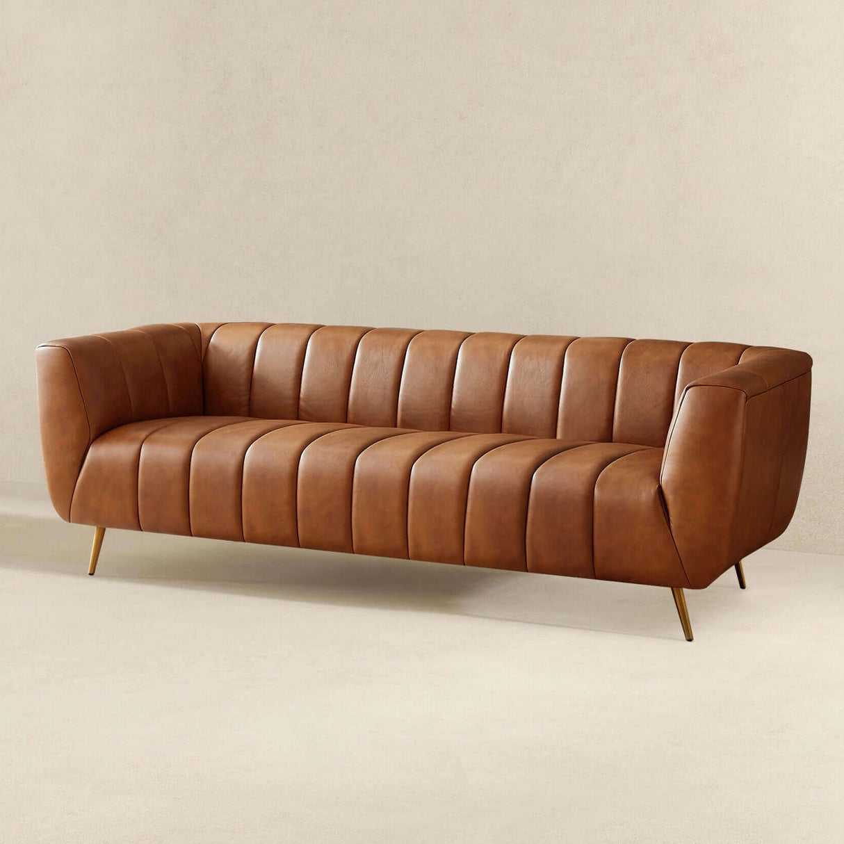 Ava Cognac Genuine Italian Leather Channel Tufted Sofa from Ashcroft Furniture - Luna Furniture