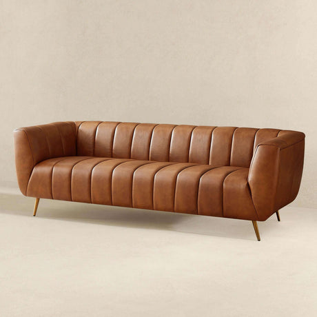 Ava Cognac Genuine Italian Leather Channel Tufted Sofa from Ashcroft Furniture - Luna Furniture