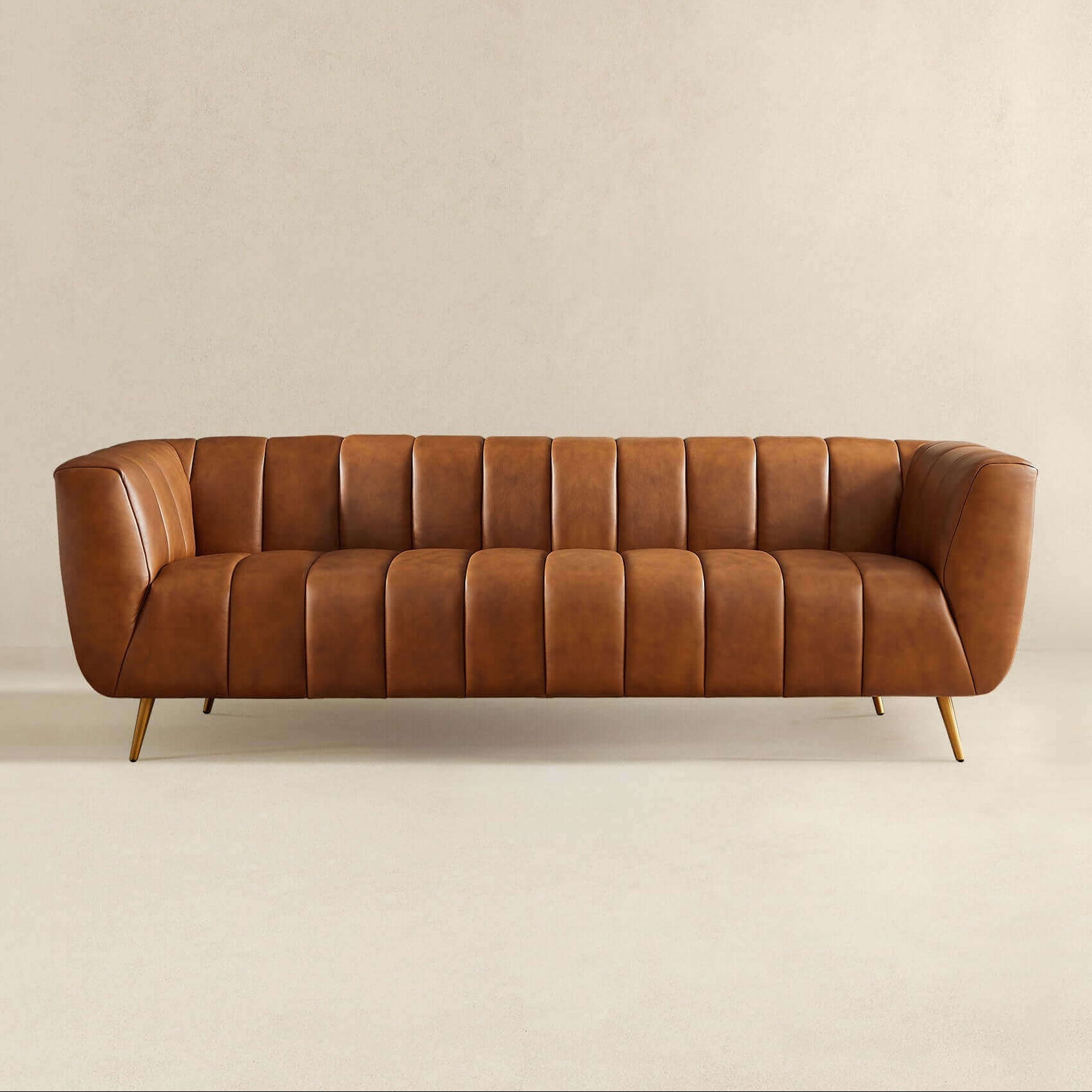 Ava Cognac Genuine Italian Leather Channel Tufted Sofa from Ashcroft Furniture - Luna Furniture