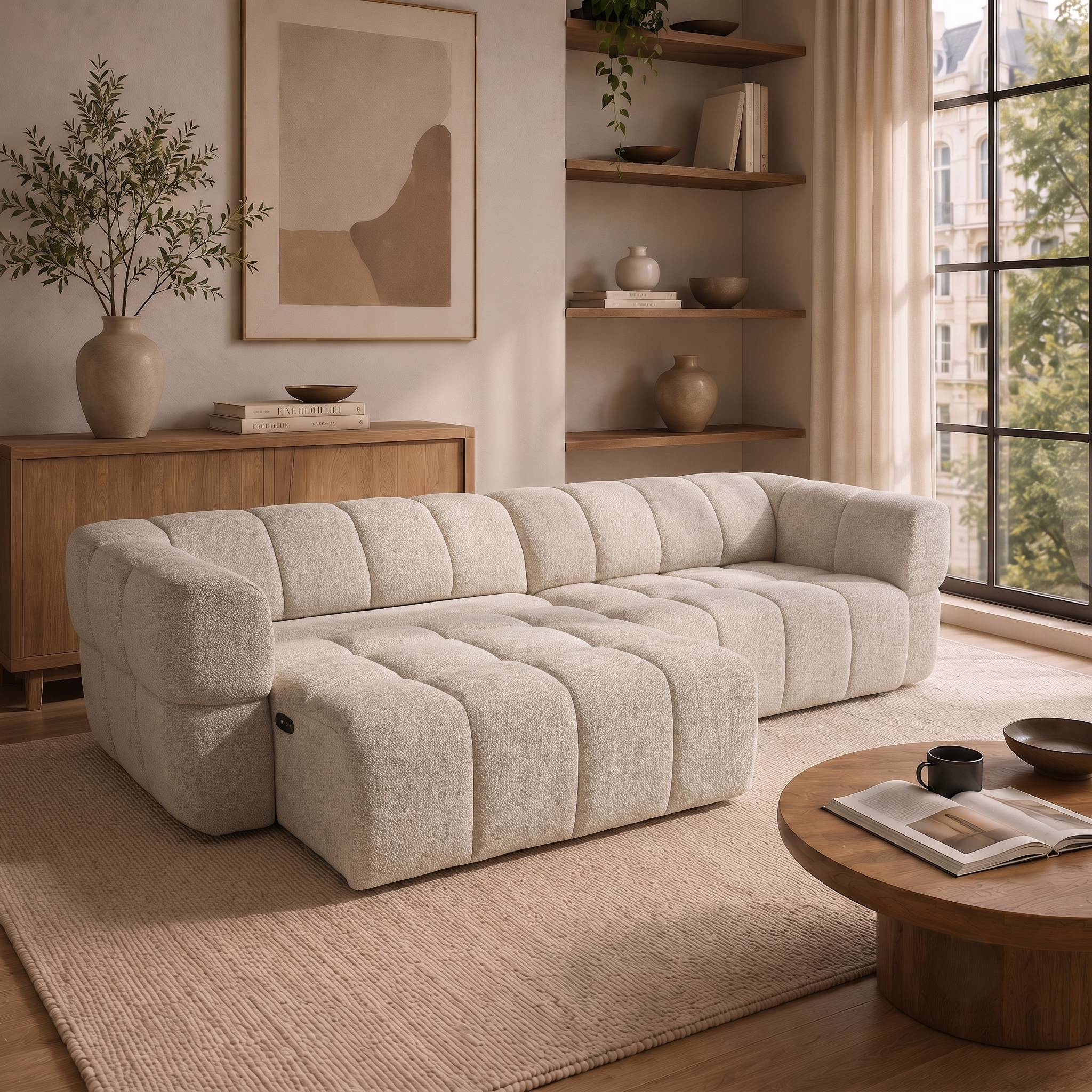 Burntwood Light Brown Chenille PWR Slider Sofa from Ashcroft Furniture - Luna Furniture