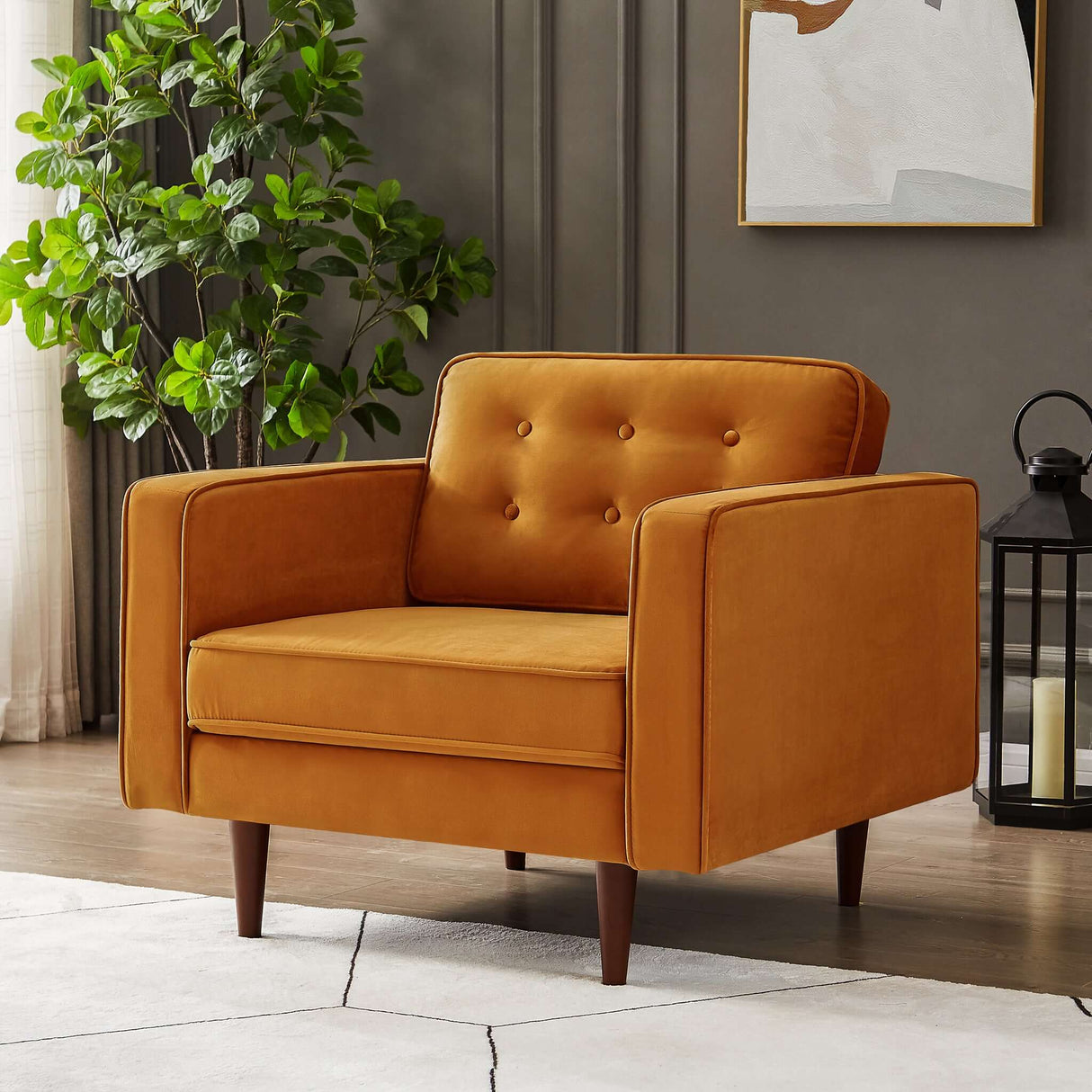 Casey Burnt Orange Velvet Lounge Chair from Ashcroft Furniture - Luna Furniture