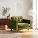 Casey Olive Green Velvet Upholstered Mid-Century Modern Pillow Back Armchair from Ashcroft Furniture - Luna Furniture