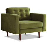 Casey Olive Green Velvet Upholstered Mid-Century Modern Pillow Back Armchair from Ashcroft Furniture - Luna Furniture