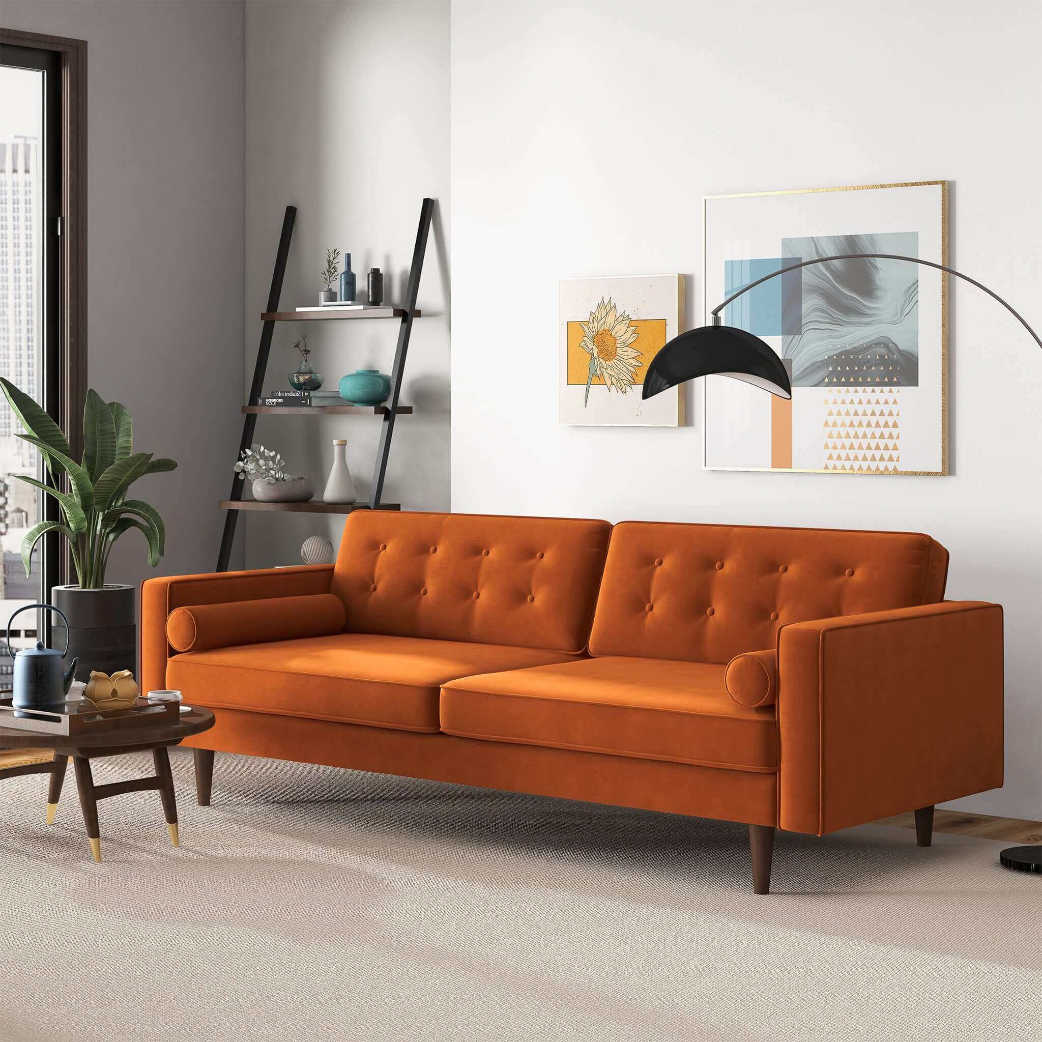 Casey Mid Century Modern Burnt Orange Velvet Sofa from Ashcroft Furniture - Luna Furniture