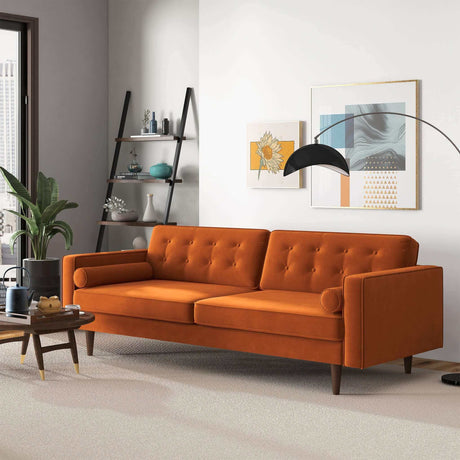 Casey Mid Century Modern Burnt Orange Velvet Sofa from Ashcroft Furniture - Luna Furniture