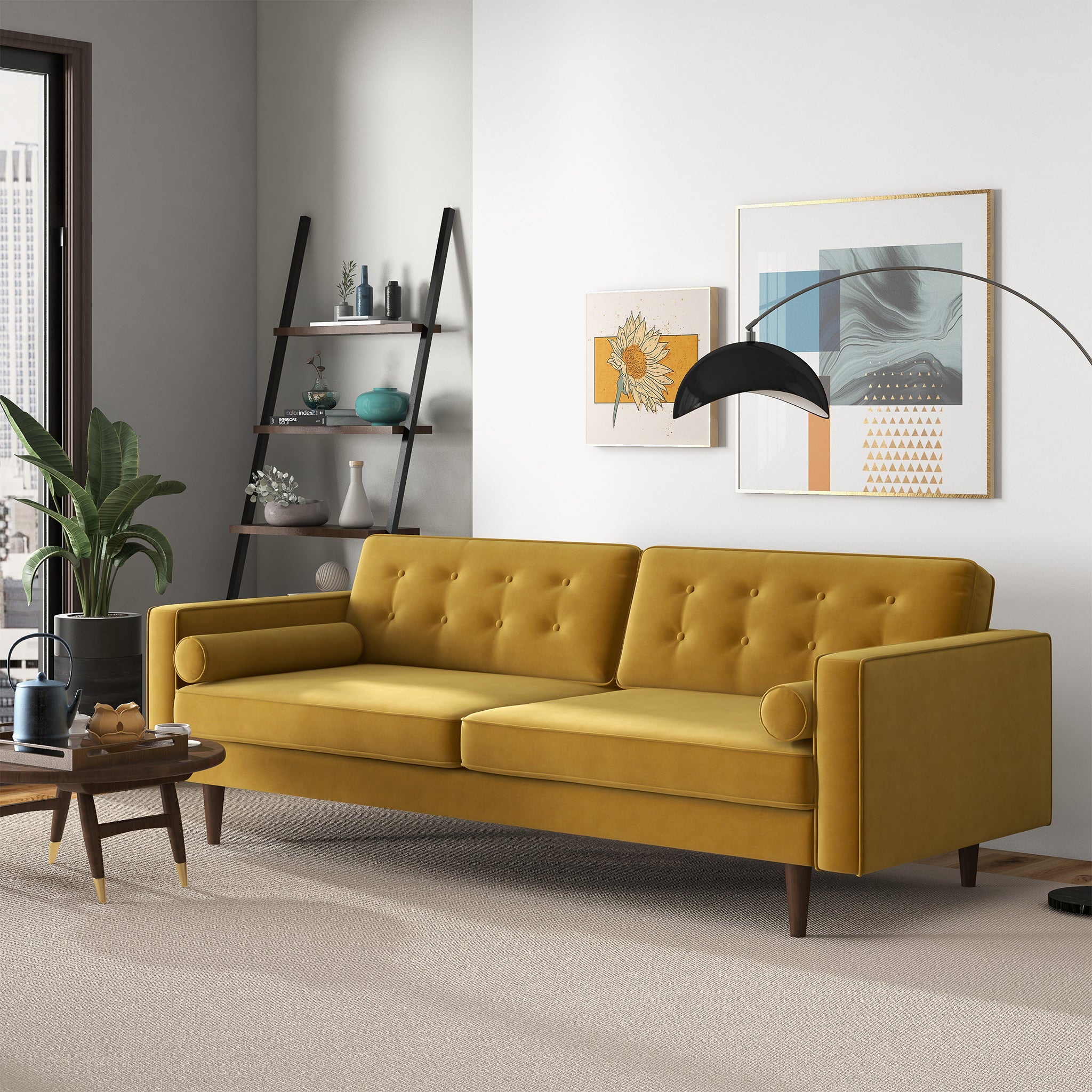 Casey Tufted Back Dark Yellow Velvet Upholstered Sofa from Ashcroft Furniture - Luna Furniture