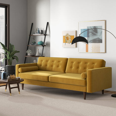 Casey Dark Yellow Velvet Upholstered Tufted Back Sofa from Ashcroft Furniture - Luna Furniture