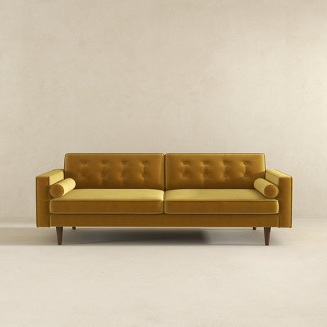 Casey Dark Yellow Velvet Upholstered Tufted Back Sofa from Ashcroft Furniture - Luna Furniture