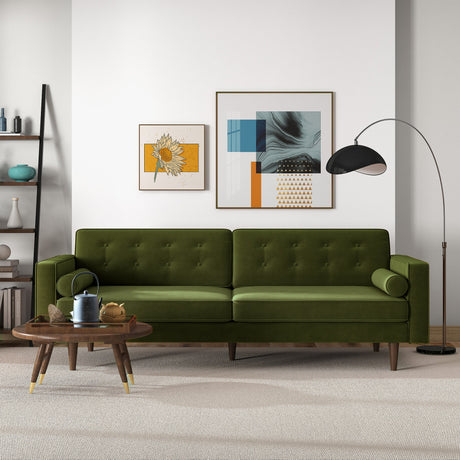 Casey Olive Green Velvet Upholstered Tufted Back Sofa from Ashcroft Furniture - Luna Furniture