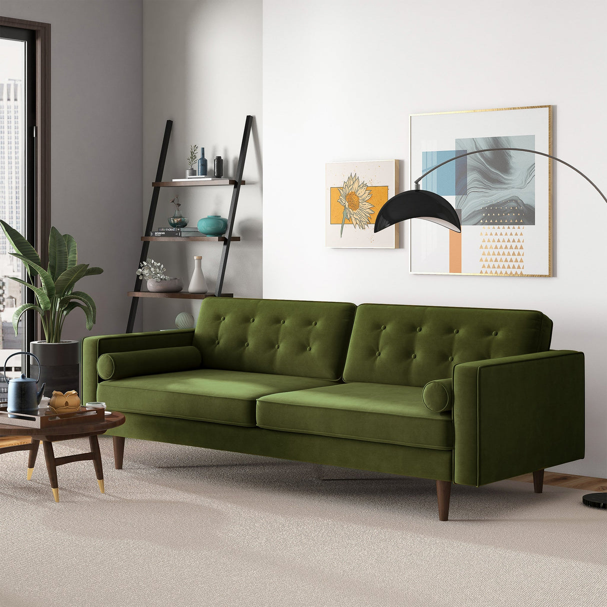 Casey Tufted Back Olive Green Velvet Upholstered Sofa from Ashcroft Furniture - Luna Furniture