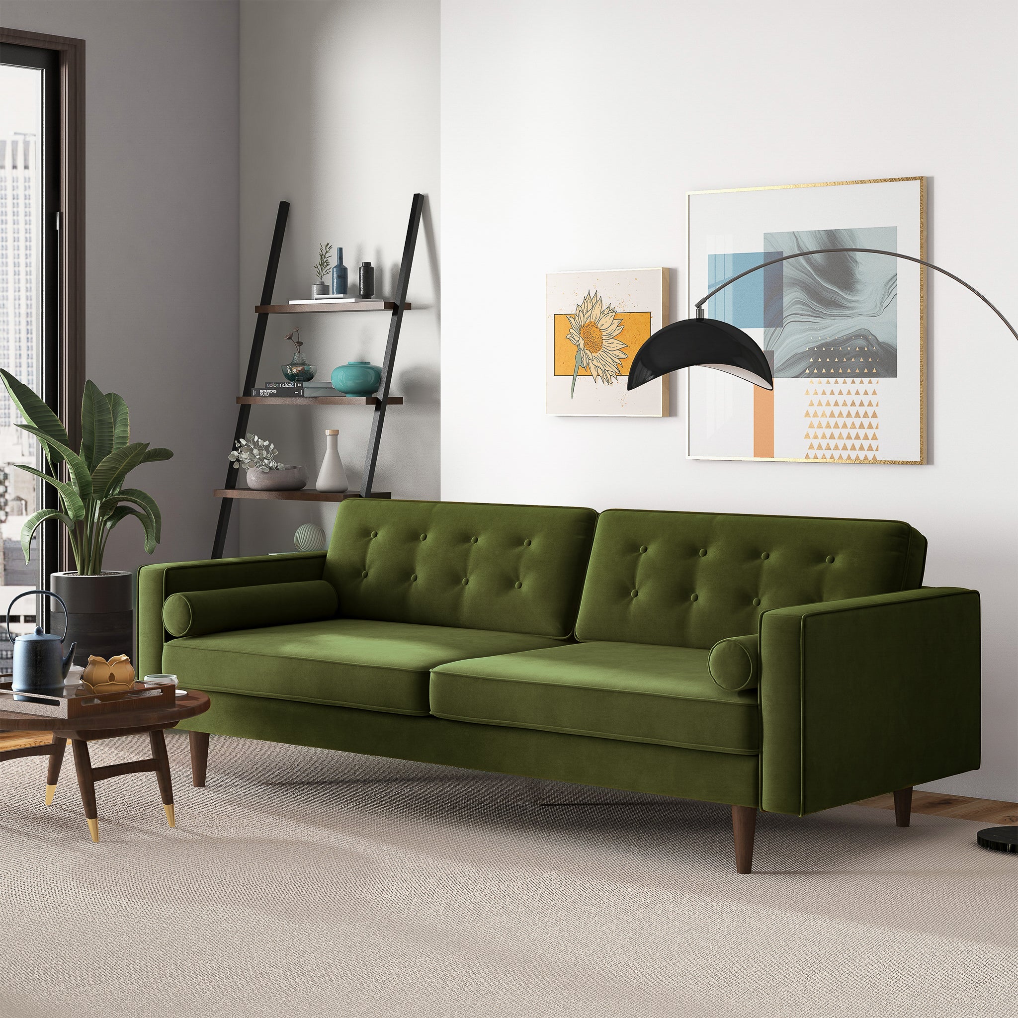 Casey Tufted Back Olive Green Velvet Upholstered Sofa from Ashcroft Furniture - Luna Furniture