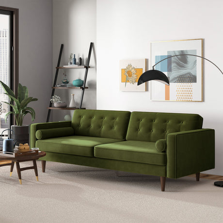 Casey Olive Green Velvet Upholstered Tufted Back Sofa from Ashcroft Furniture - Luna Furniture