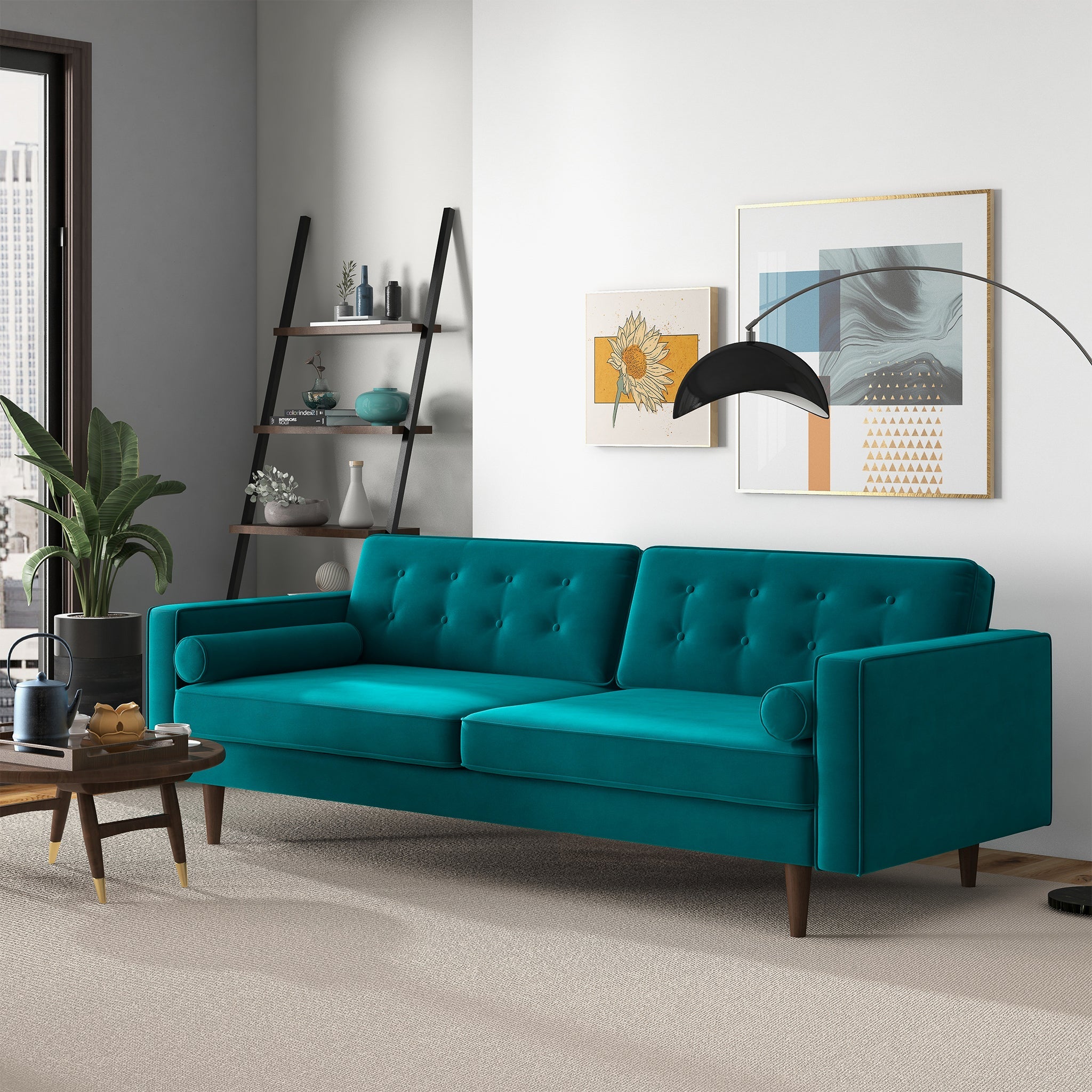 Casey Tufted Back Teal Velvet Upholstered Sofa from Ashcroft Furniture - Luna Furniture