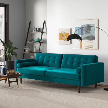 Casey Teal Velvet Upholstered Tufted Back Sofa from Ashcroft Furniture - Luna Furniture