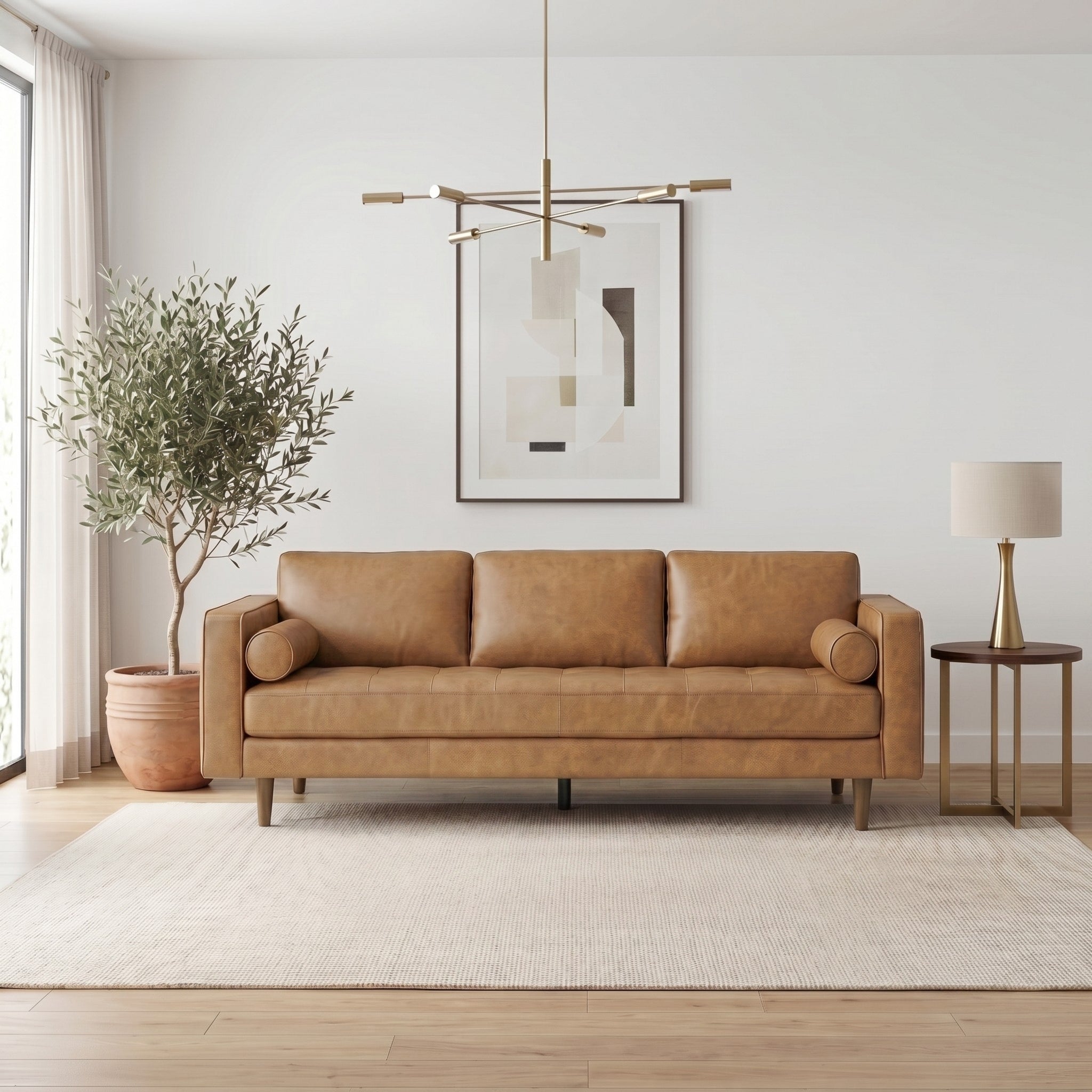Catherine Genuine Tan Leather Sofa from Ashcroft Furniture - Luna Furniture