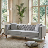 Chalky Living Room Tufted Velvet Upholstered Couch in Light Gray from Ashcroft Furniture - Luna Furniture