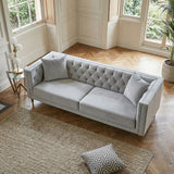 Chalky Living Room Tufted Velvet Upholstered Couch in Light Gray from Ashcroft Furniture - Luna Furniture